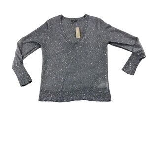 NWT JCrew Gray All Over Sequins V Neck Crochet Top Cocktail Glam Sparkle Whimsy